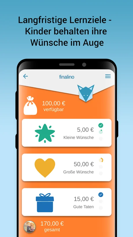 Screenshot der finalino Taschengeld-App